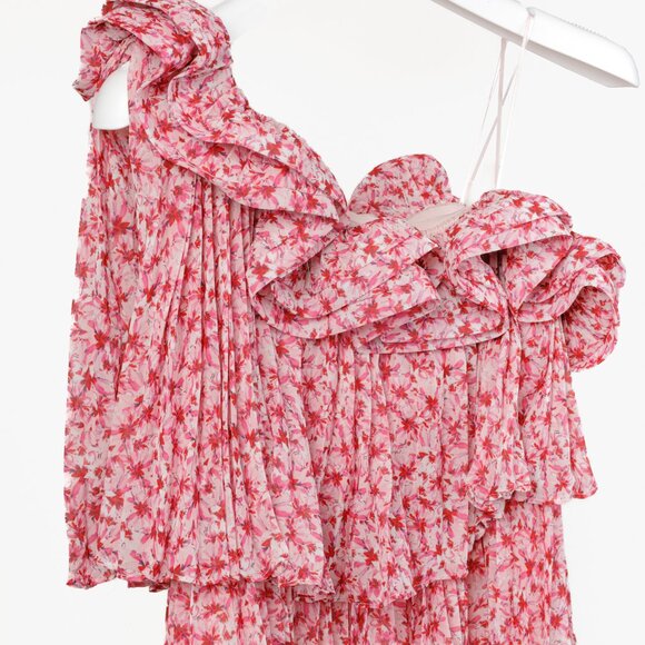 Amur Portia Pink Floral Pleated Tiered One-Shoulder Top - Picture 5 of 9